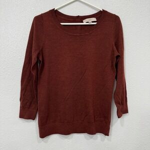 LOFT Womens Crew Neck 3/4 Sleeve Pullover Sweater Rust‎ Red Size Medium